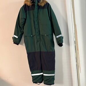 Green and Navy Snowsuit with Fur Trim